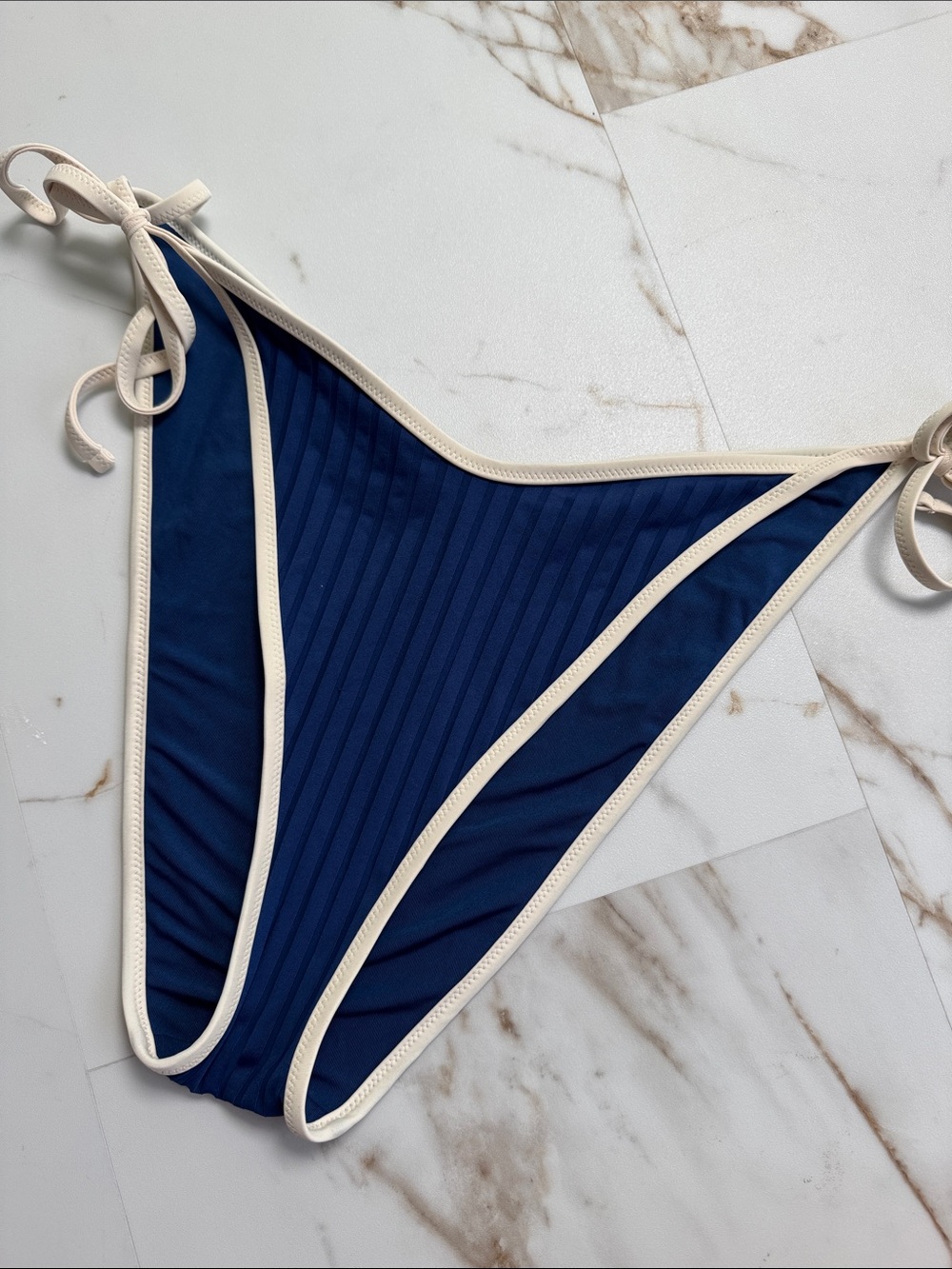 Aerie Ribbed String Bikini Bottoms Cheekiest Sz XL Blue White Navy Summer Beach